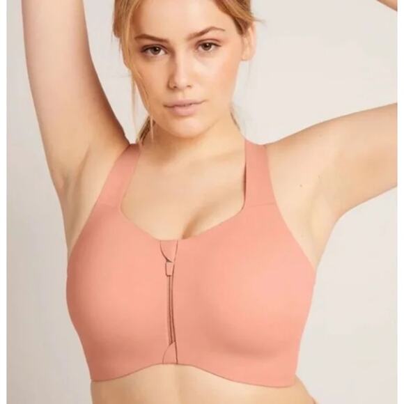 Knix Catalys Front Zip Sports Bra Pink Size 7 Criss Cross Back and Hooks - Picture 1 of 5